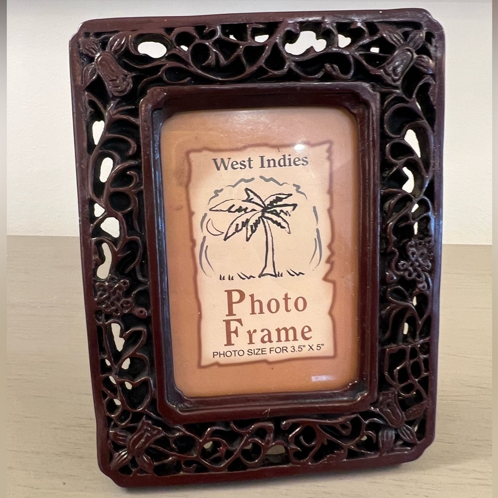 West Indies Picture Frame Carved Wood 3.5x5” Photo Ornate Bombay Style Bohemian